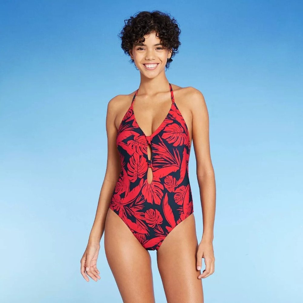 Women's Knot-Front One Piece Swimsuit - Sea Angel Bright Red Size L